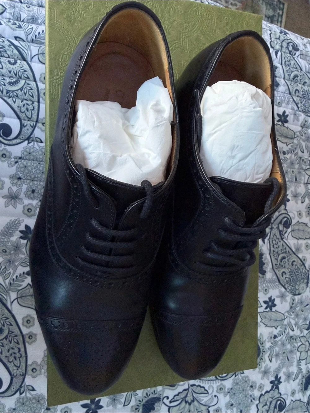 Gucci Black Leather Cap-Toe Brogue Oxfords